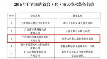 博世科“中國智造”硬實力︰綜合法大型二氧化氯制備系統再獲殊榮